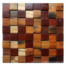 Living Room Wall Decor Brown Square Handcrafted Wood Wall Mosaic Tile 3D Art